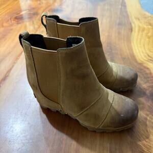 Sorel Lea Wedge Women's Ankle Boots 7.5 M Leather Tan  Slip on